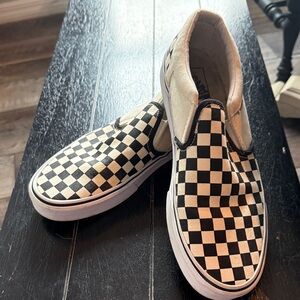 Vans Men's Black and White Checkered Slip-On Sneakers